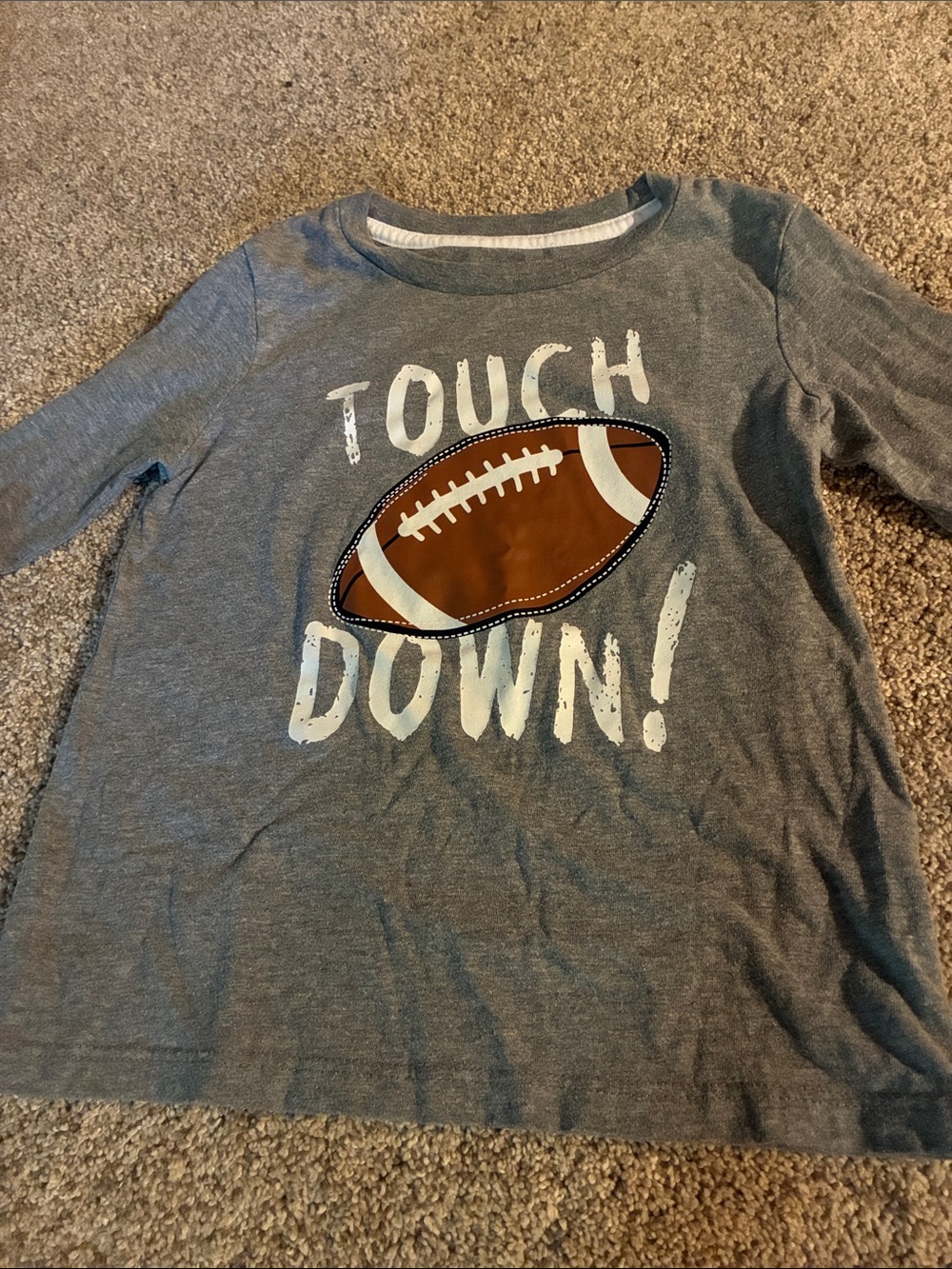 Kids Gray Touchdown Football Graphic Long Sleeve Tee Size 4T - Picture 3 of 5